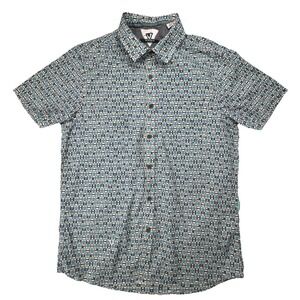 Vissla Mens Button Down Shirt Small Cotton Blend Geometric Surf Casual Blue Grey